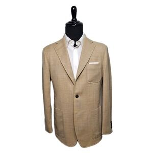 Cuseri Sport Coat Blazer Mens 40L 100% Wool Unstructured Sand Tan Woven Italy